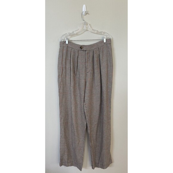 Free People Women Preppy Brown Motif Plaid Wide Leg Pants Sz 12 NWT